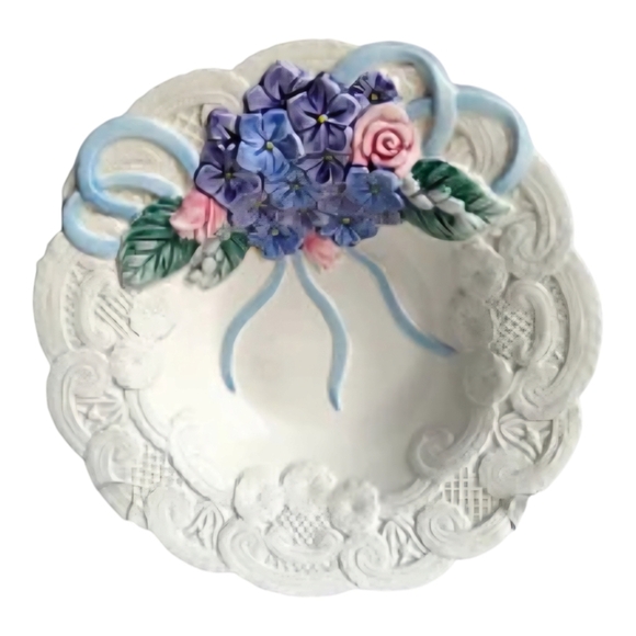 Vintage Fitz & Floyd 1993 Hand-Painted Floral Embossed Ceramic Bowl - Picture 1 of 6